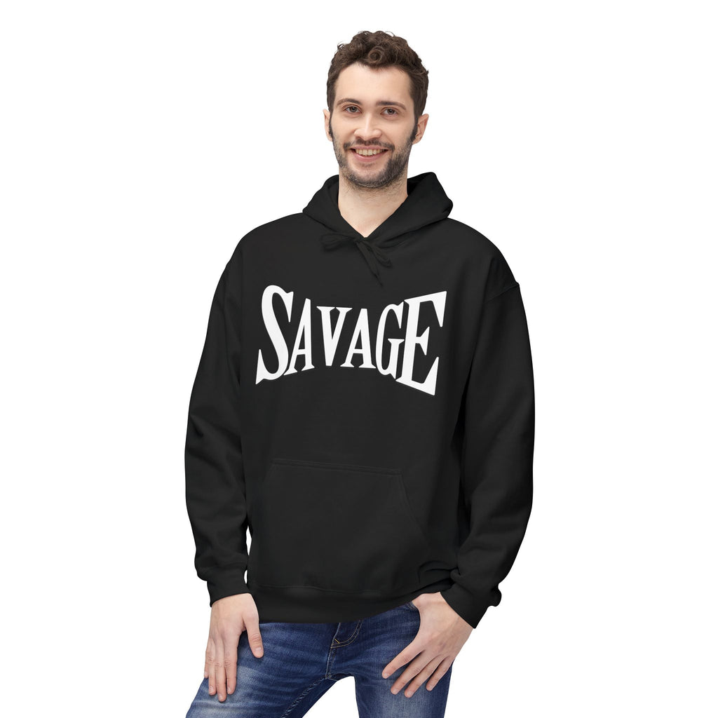 Savage Graphic Hoodie — Bold Retro Lettering Pullover Printify