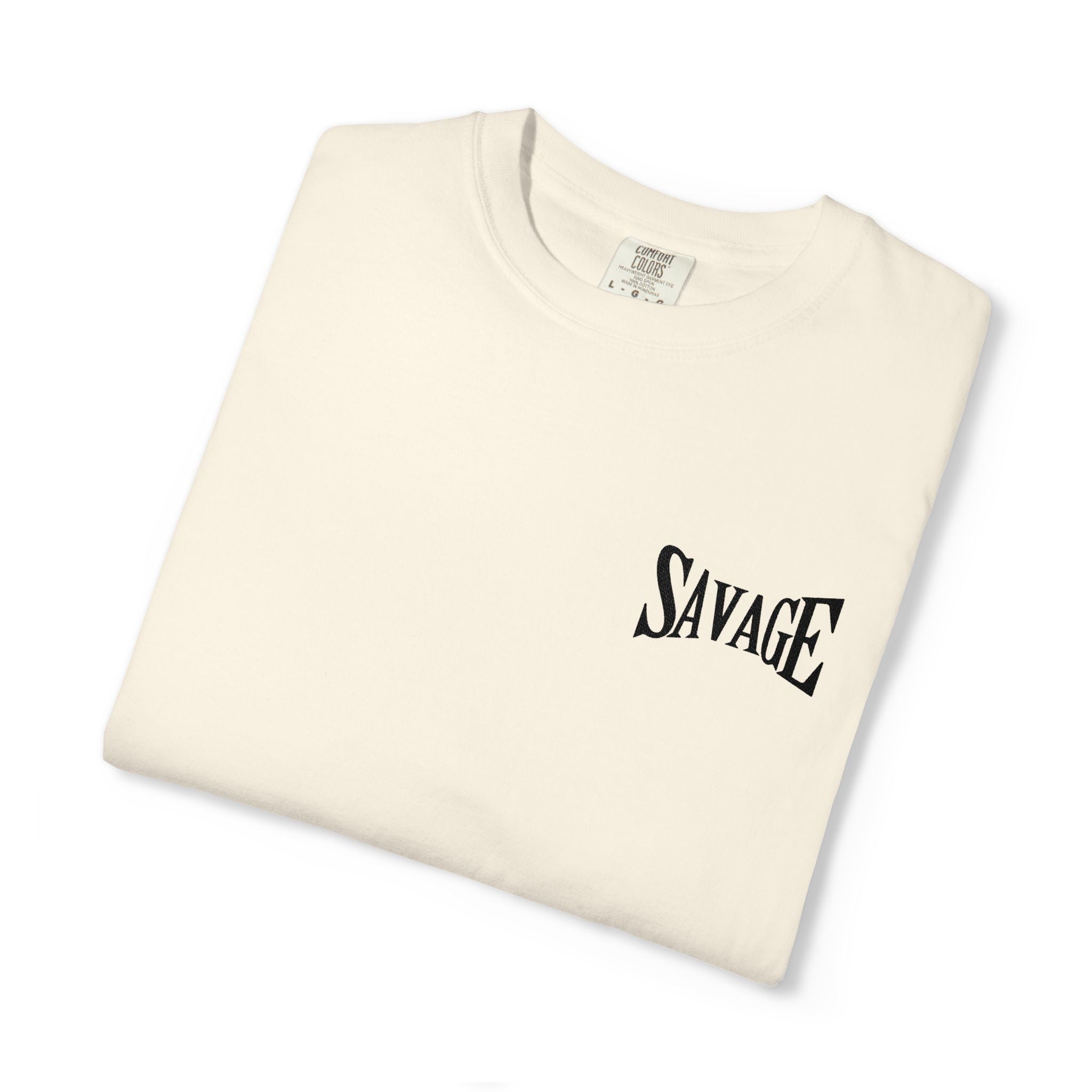Savage Minimalist Graphic T-Shirt — Small Chest & Sleeve Logo Printify
