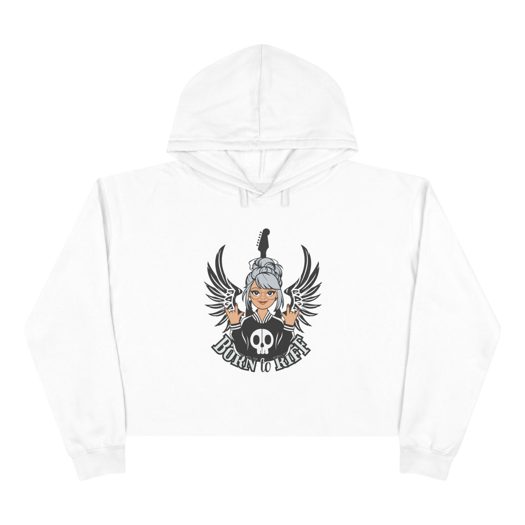 Rebel Angel Crop Hoodie — 'Born to Rock' Winged Skull Graphic Printify