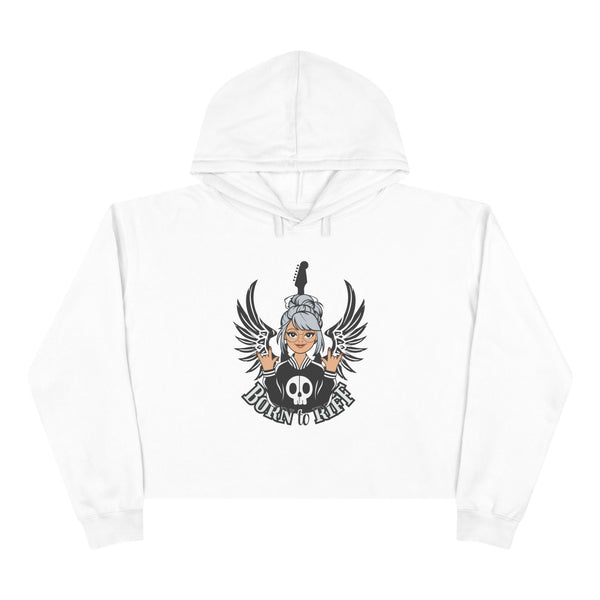 Rebel Angel Crop Hoodie — 'Born to Rock' Winged Skull Graphic Printify