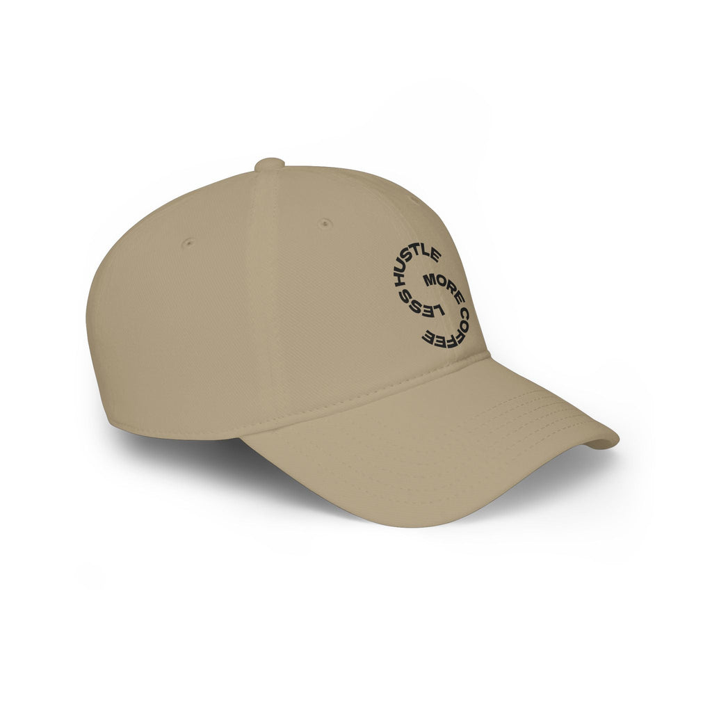 Hustle More, Coffee Less Baseball Cap — Low Profile Dad Hat Printify