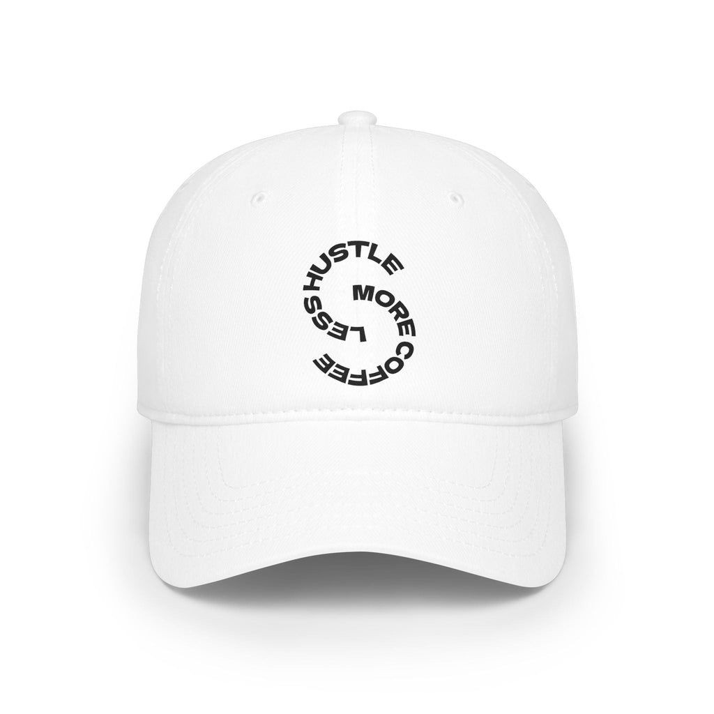 Hustle More, Coffee Less Baseball Cap — Low Profile Dad Hat Printify