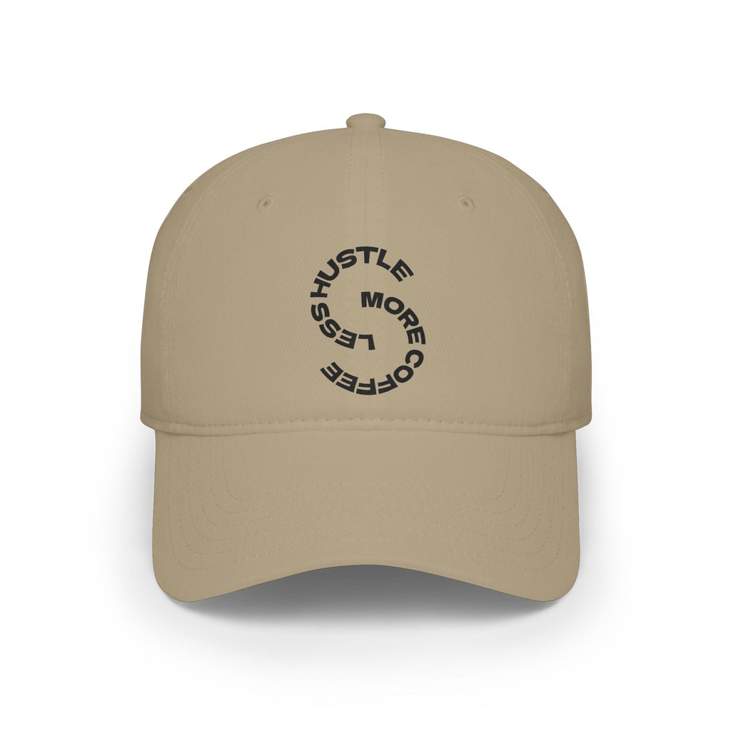 Hustle More, Coffee Less Baseball Cap — Low Profile Dad Hat Printify