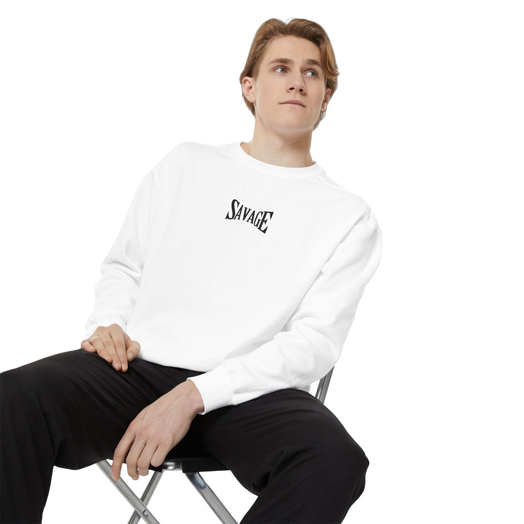 Savage Graphic Sweatshirt — Minimal Chest Logo Crewneck Printify