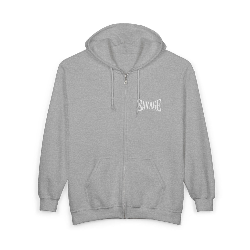 Savage Chest Zip Hoodie — Minimal Graphic Full-Zip Sweatshirt Printify