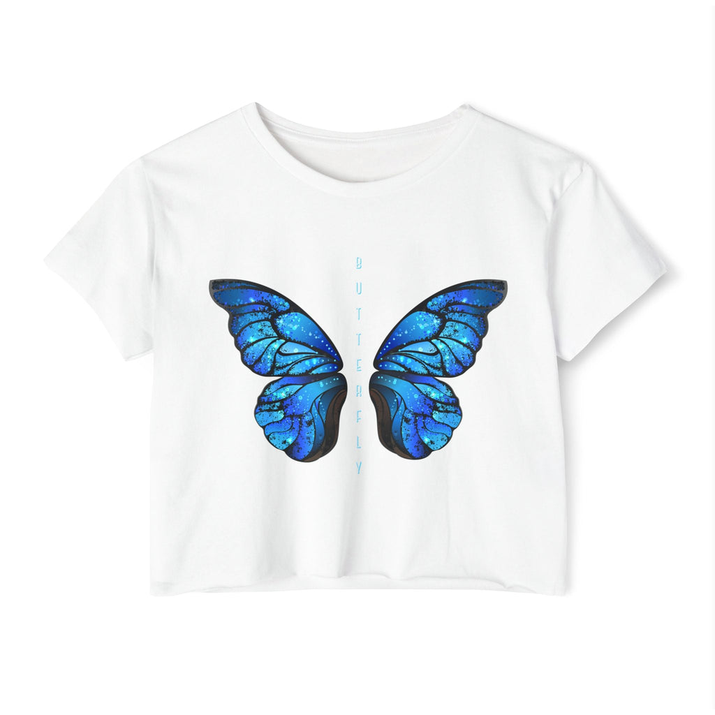 Butterfly Wings Crop Top — Blue Festival Women's Graphic Tee Printify