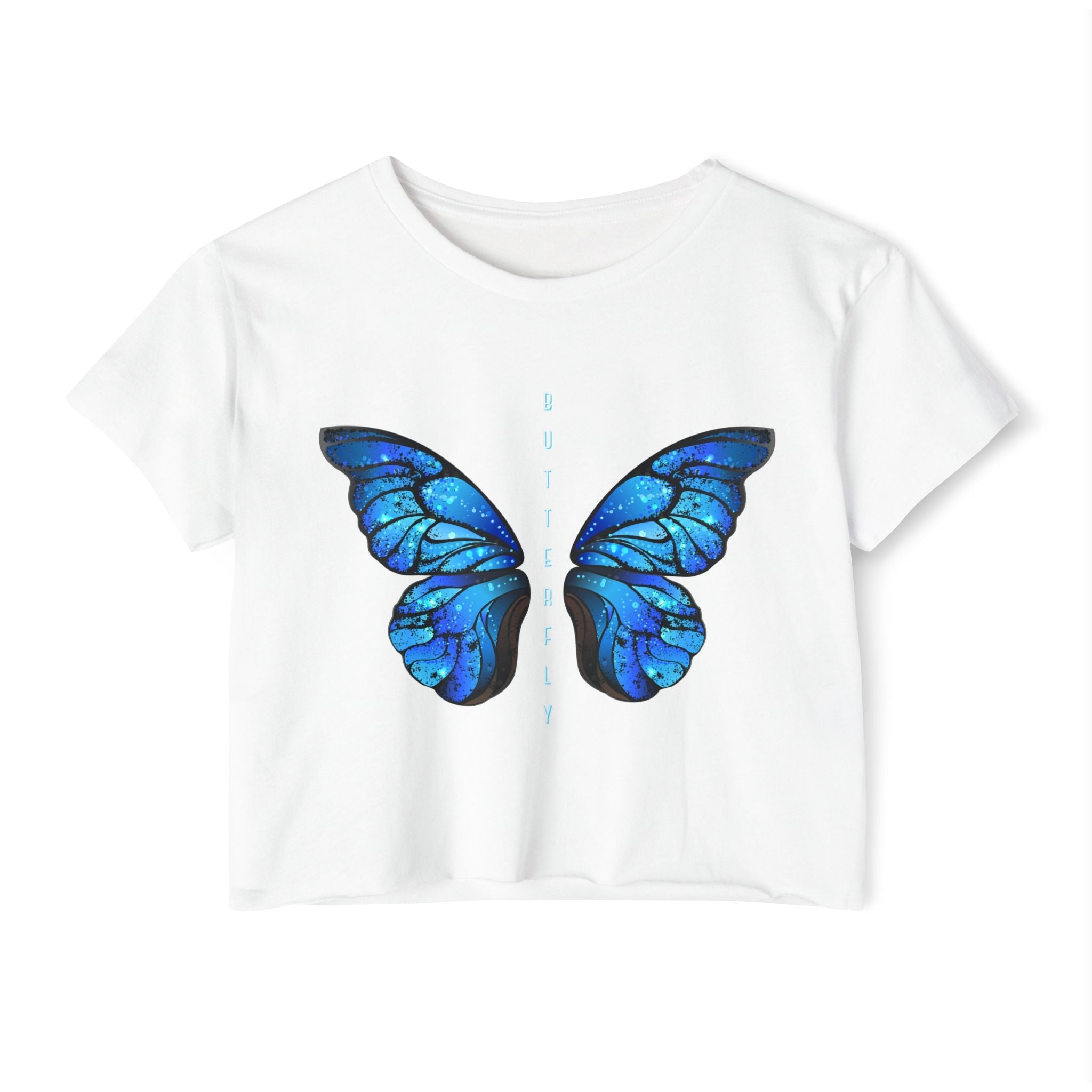 Butterfly Wings Crop Top — Blue Festival Women's Graphic Tee Printify