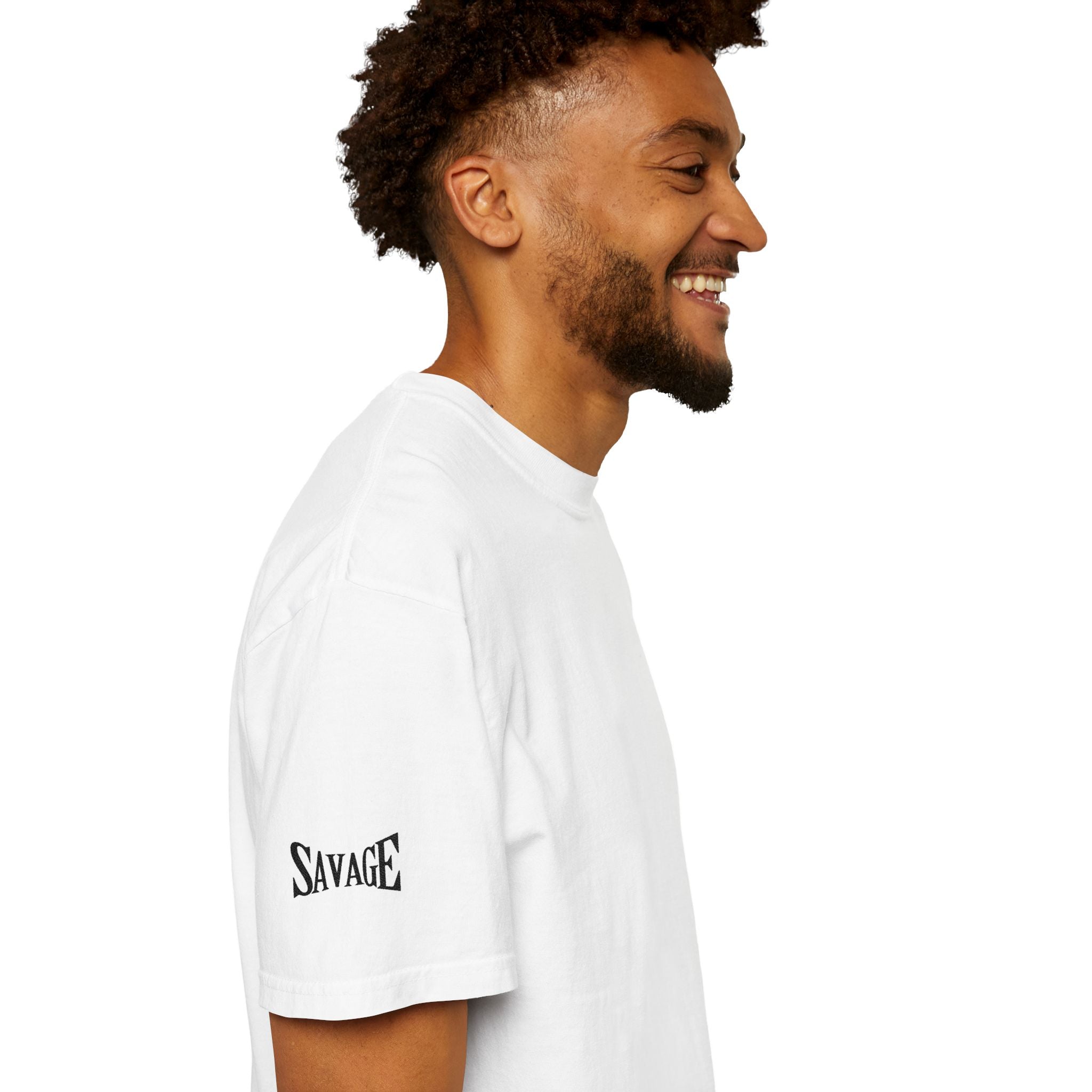 Savage Minimalist Graphic T-Shirt — Small Chest & Sleeve Logo Printify