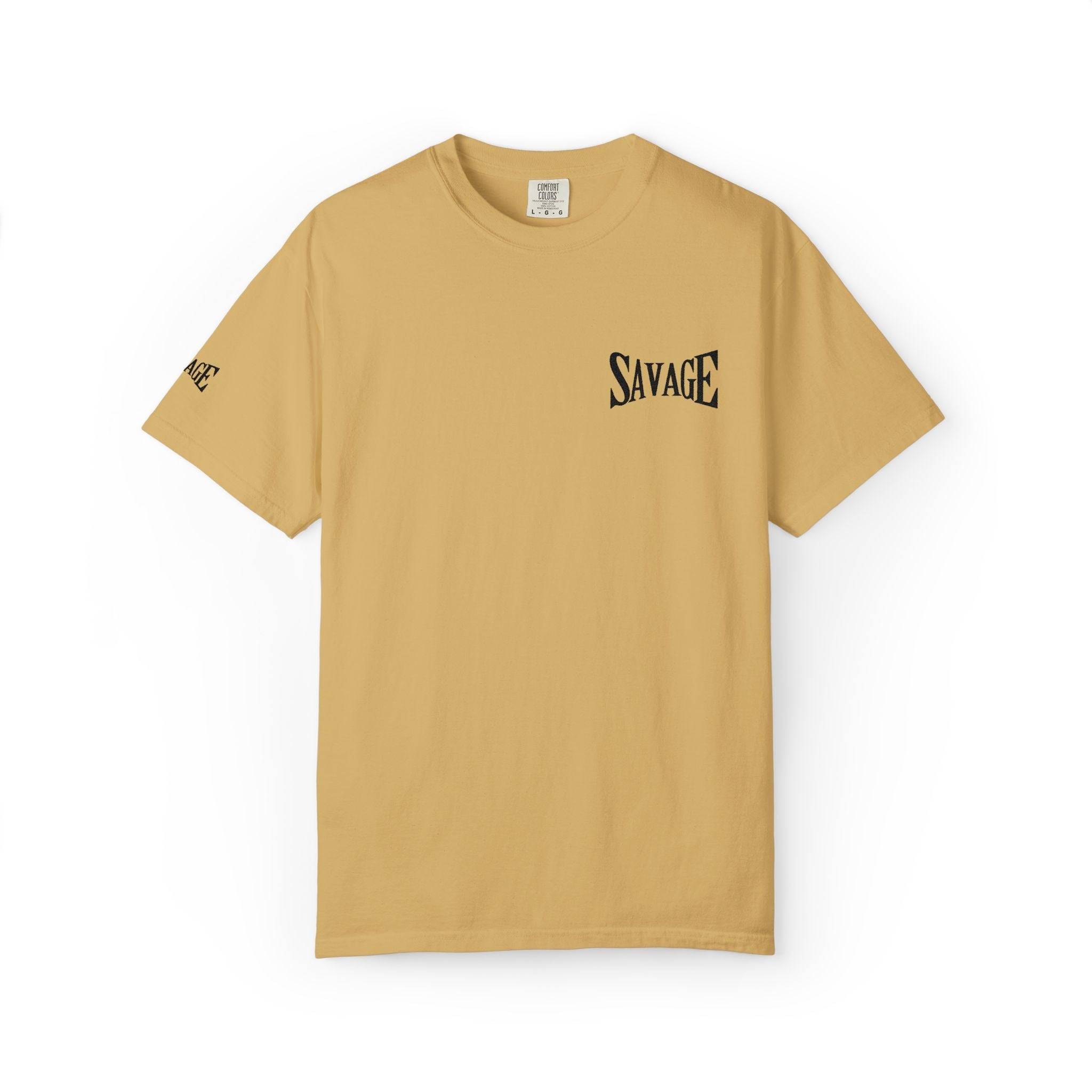 Savage Minimalist Graphic T-Shirt — Small Chest & Sleeve Logo Printify