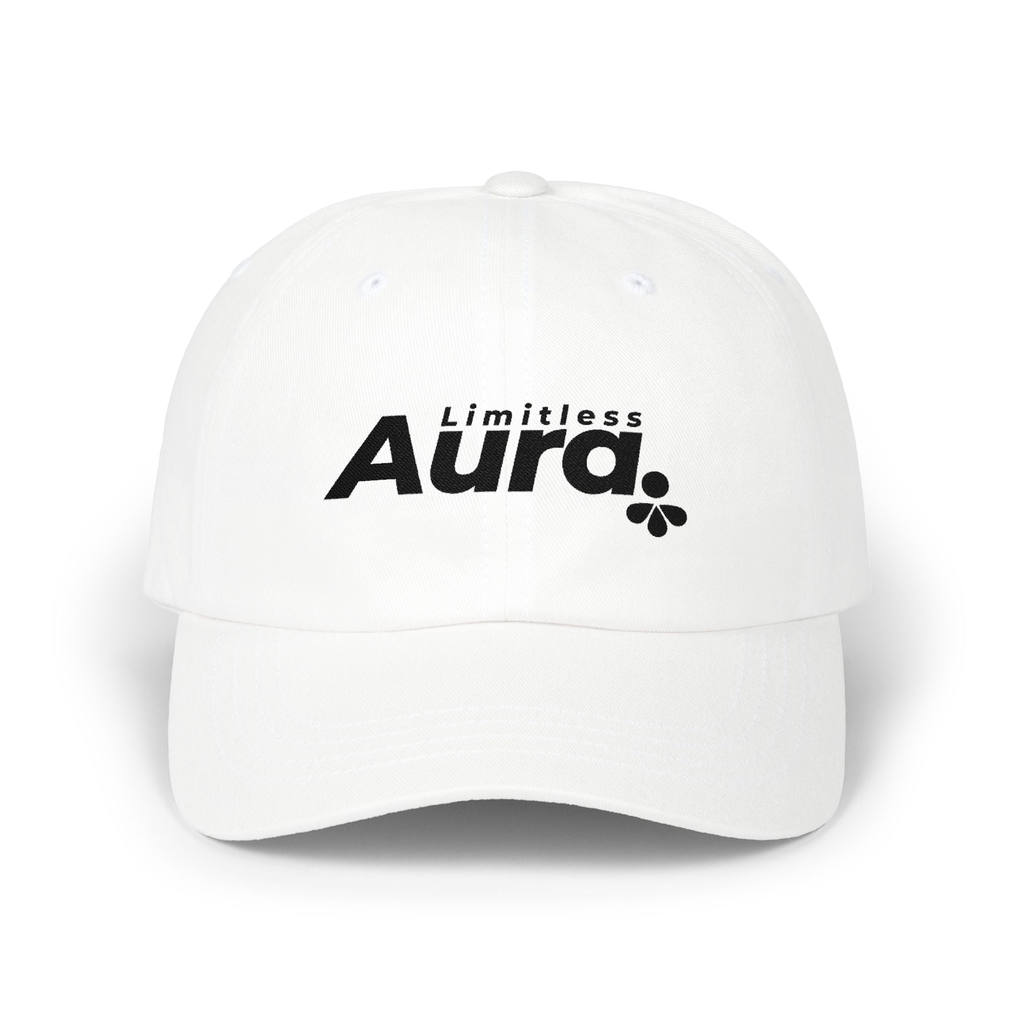 Limitless Aura Dad Cap — Classic White Embroidered Baseball Hat Printify