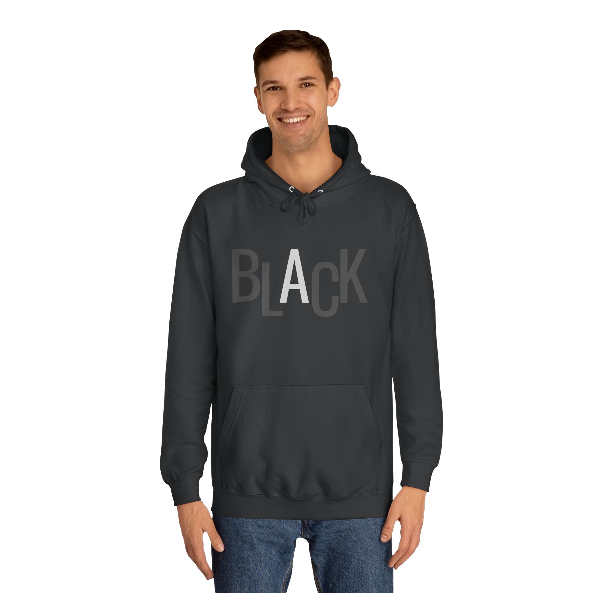 Black Typography Hoodie — Minimal College-Style Pullover Printify