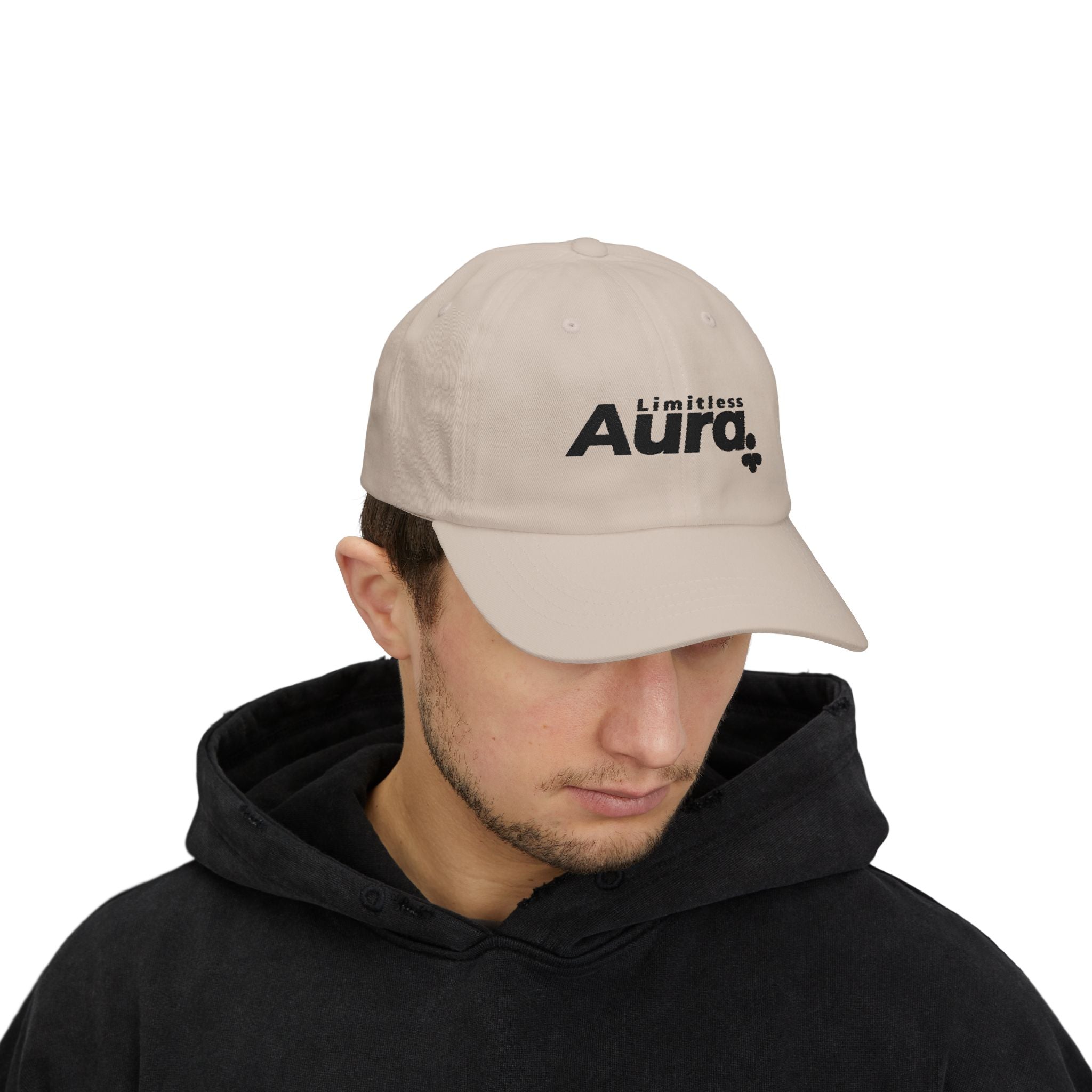 Limitless Aura Dad Cap — Classic White Embroidered Baseball Hat Printify