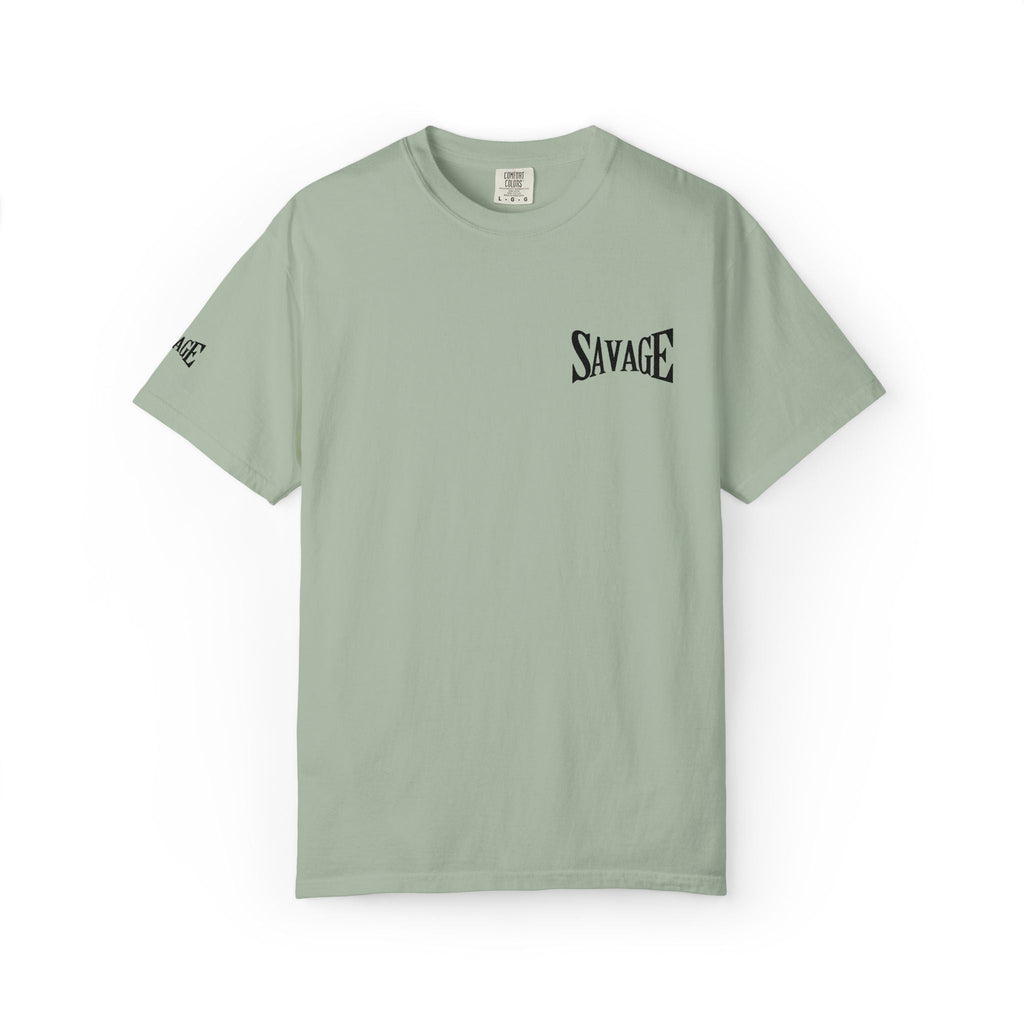 Savage Minimalist Graphic T-Shirt — Small Chest & Sleeve Logo Printify