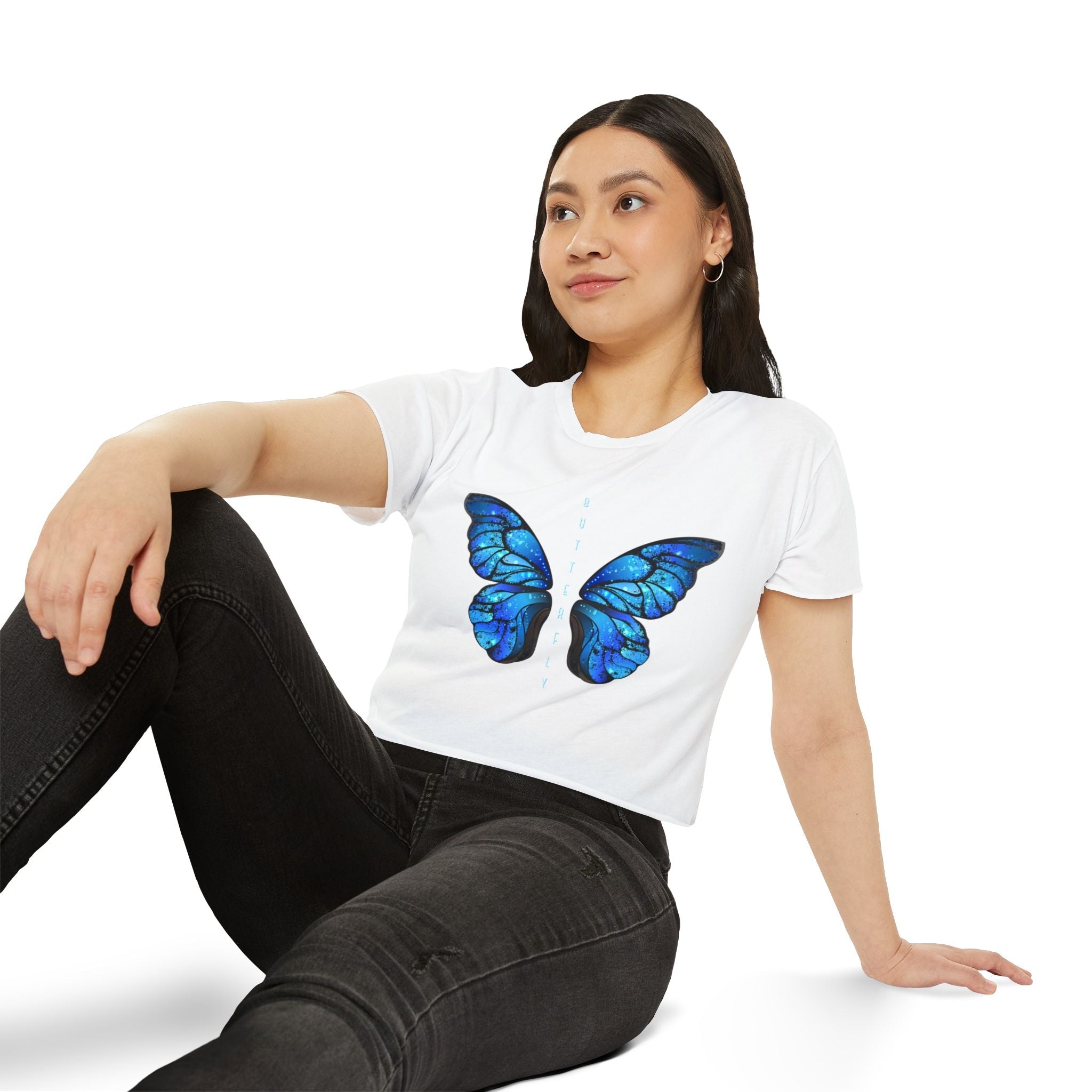 Butterfly Wings Crop Top — Blue Festival Women's Graphic Tee Printify