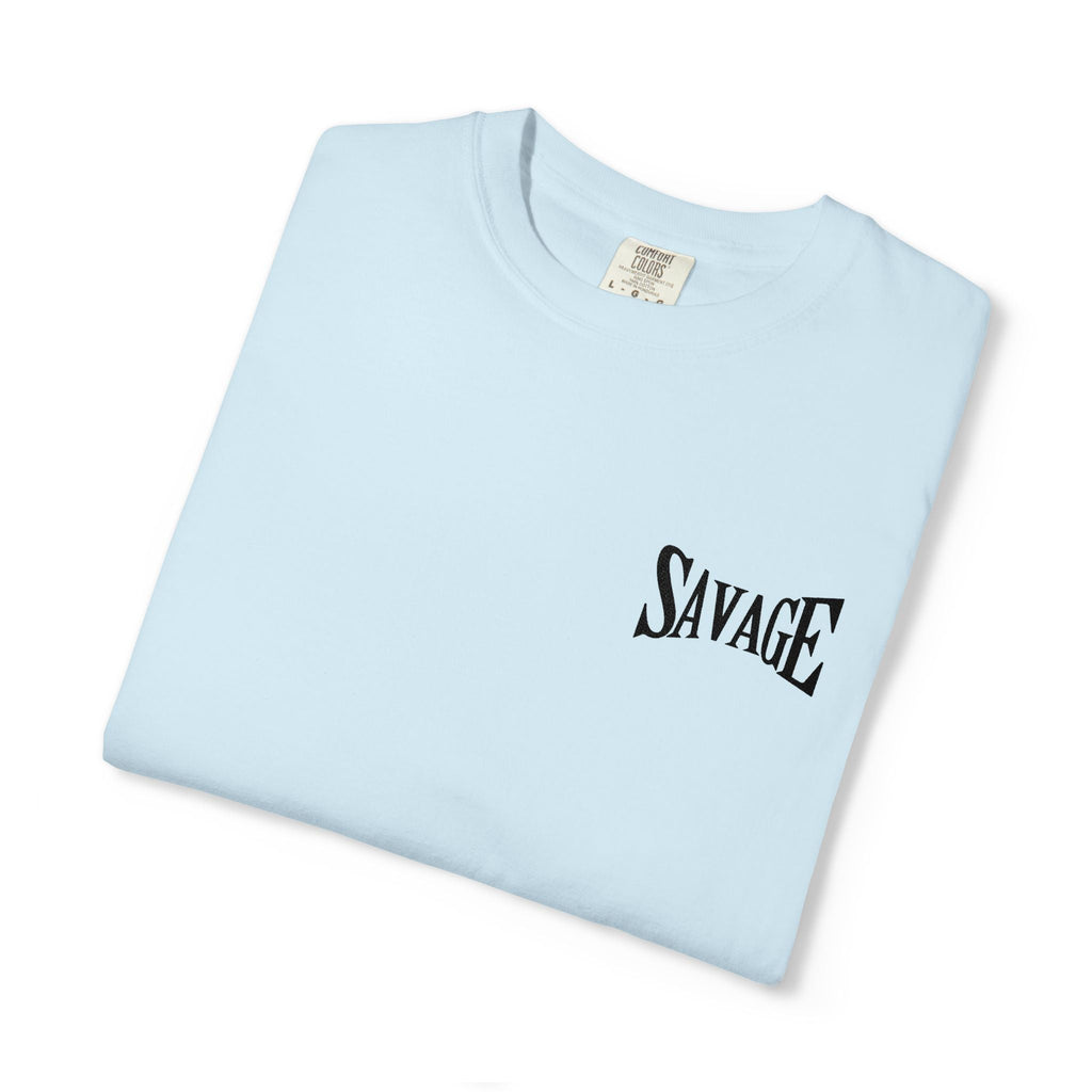 Savage Minimalist Graphic T-Shirt — Small Chest & Sleeve Logo Printify