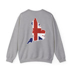 British Flag Sweatshirt — Small Union Jack Chest + UK Map Back Crewneck Printify