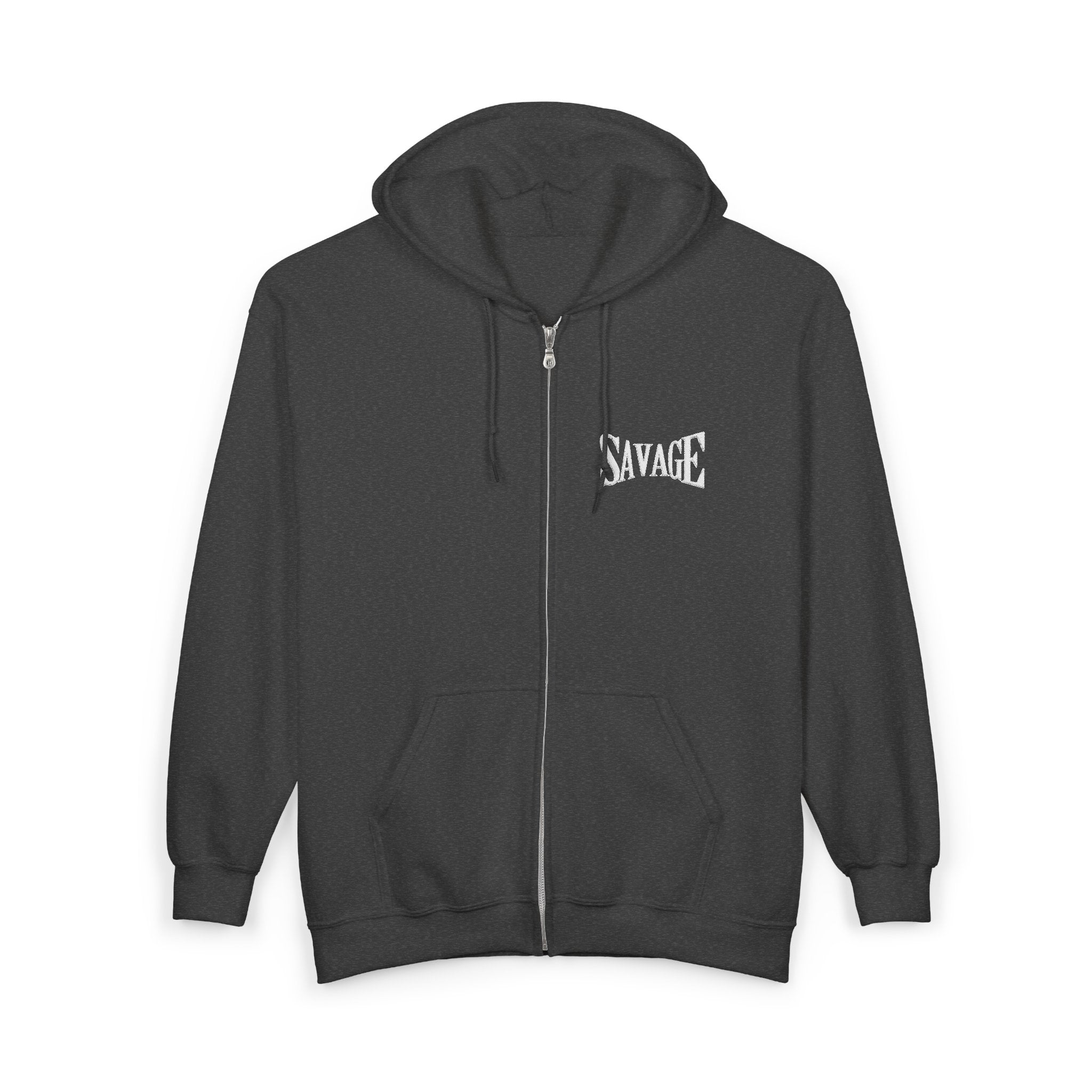 Savage Chest Zip Hoodie — Minimal Graphic Full-Zip Sweatshirt Printify
