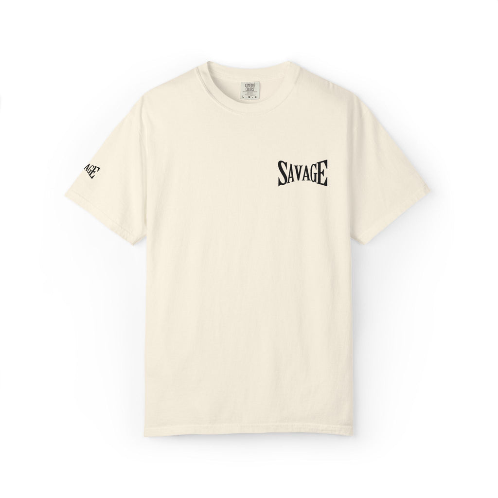 Savage Minimalist Graphic T-Shirt — Small Chest & Sleeve Logo Printify