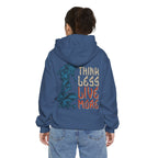 Think Less Live More Hoodie — Skateboarder Graphic Garment-Dyed Pullover Printify