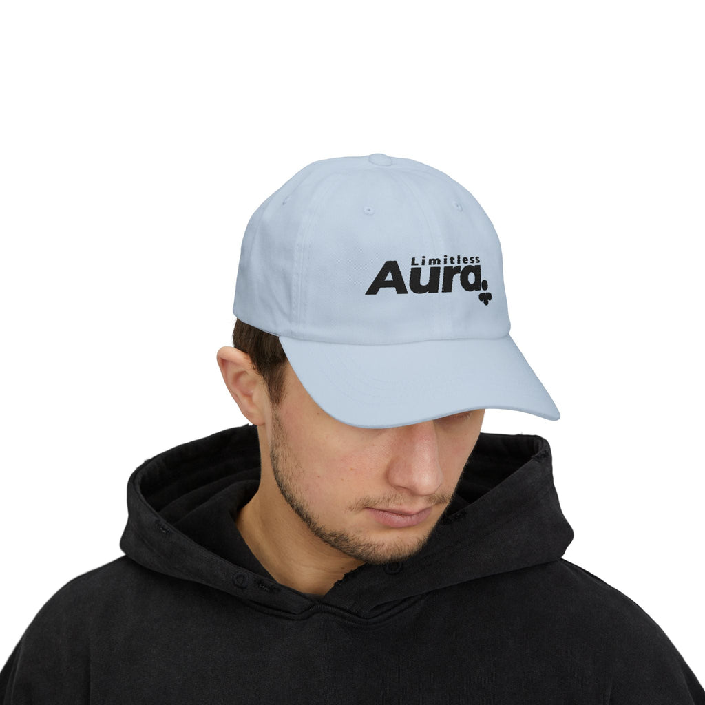 Limitless Aura Dad Cap — Classic White Embroidered Baseball Hat Printify