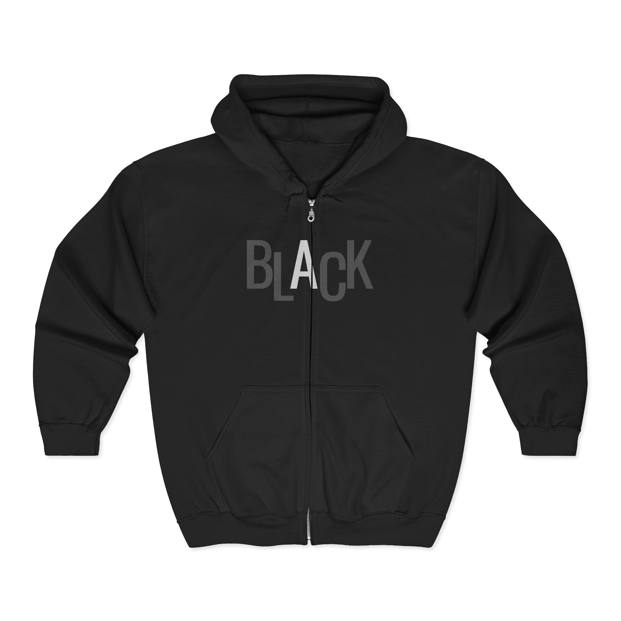 Black Logo Zip Hoodie — Minimalist Monochrome Full-Zip Sweatshirt Printify