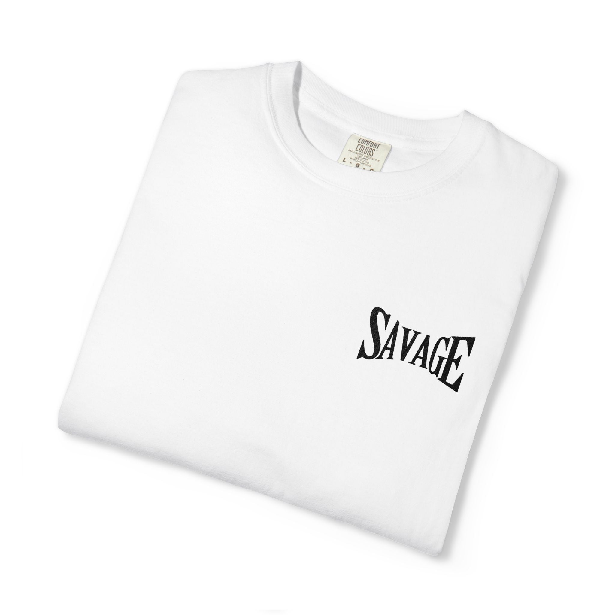 Savage Minimalist Graphic T-Shirt — Small Chest & Sleeve Logo Printify
