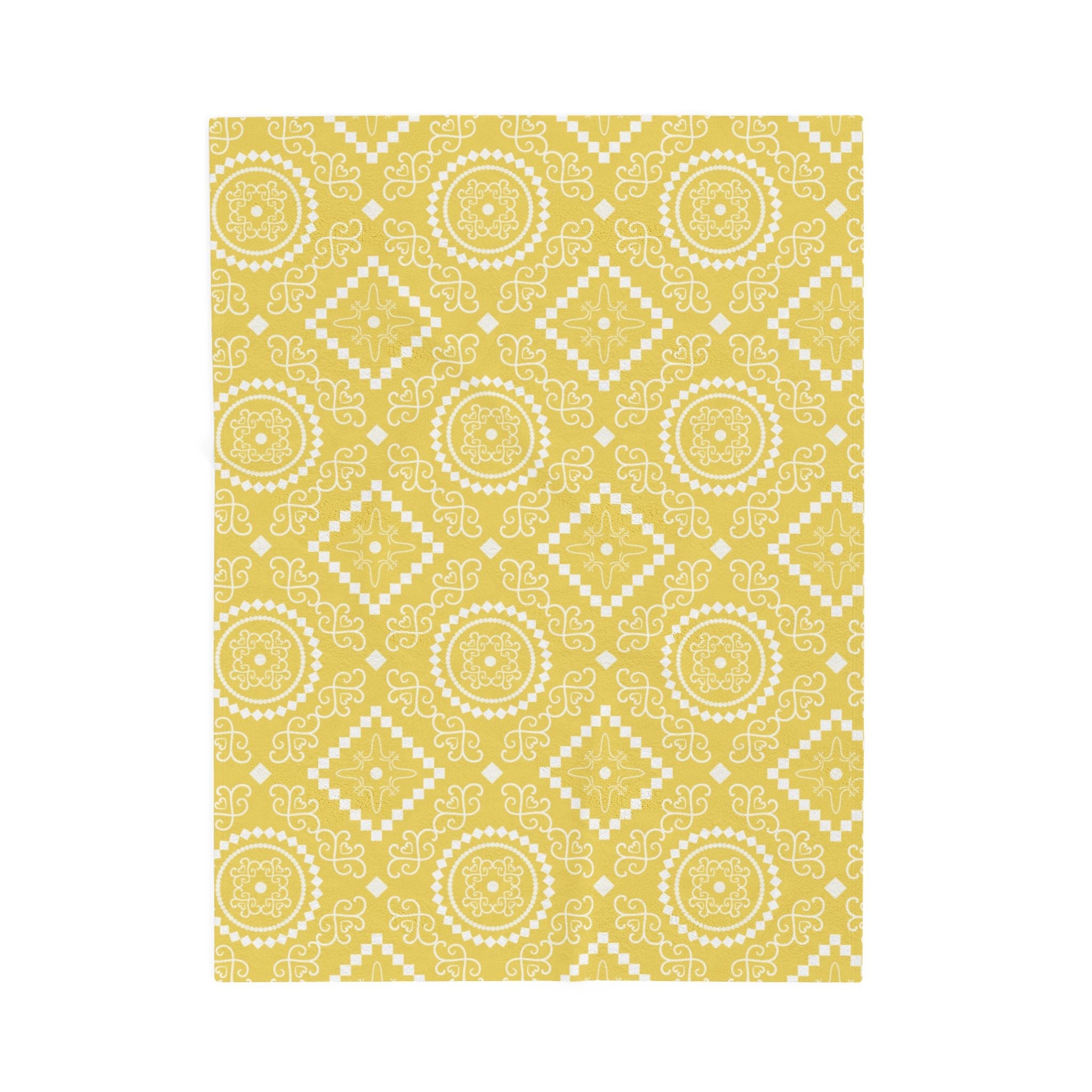 Yellow Boho Medallion Velveteen Plush Blanket — Soft Decorative Throw for Living Room & Bedroom Printify