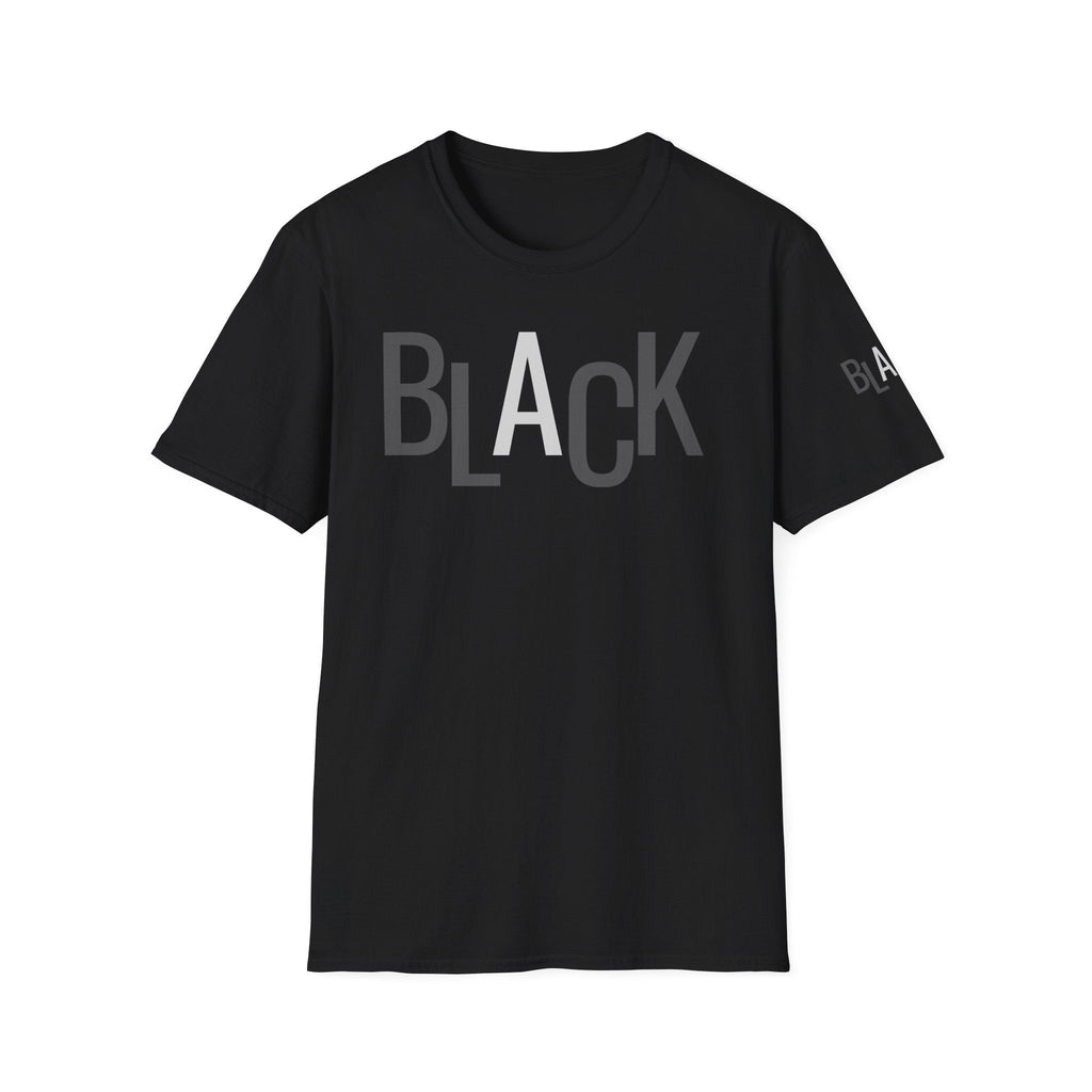 Black Typography T-Shirt — Bold 'BLACK' Graphic Tee Printify
