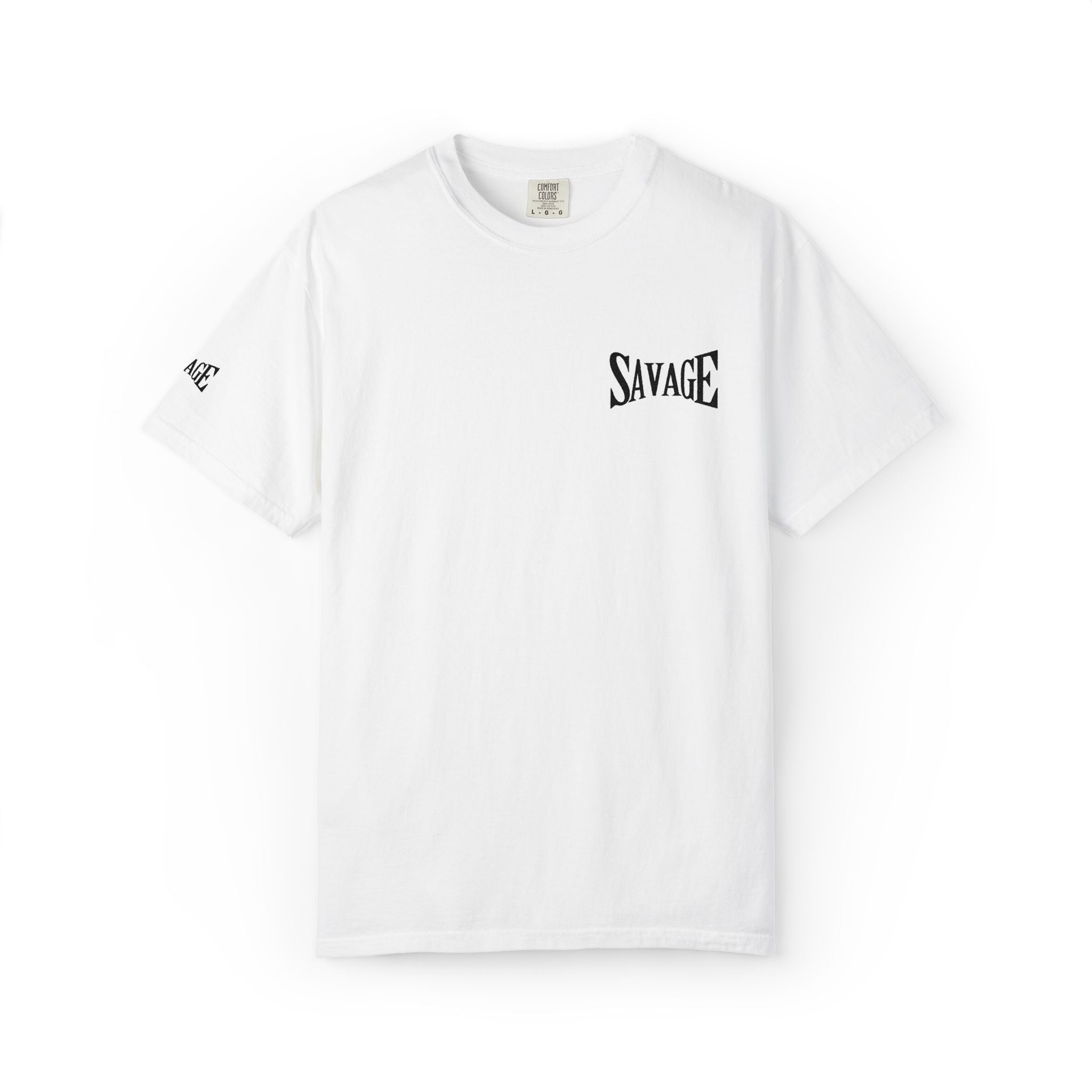 Savage Minimalist Graphic T-Shirt — Small Chest & Sleeve Logo Printify