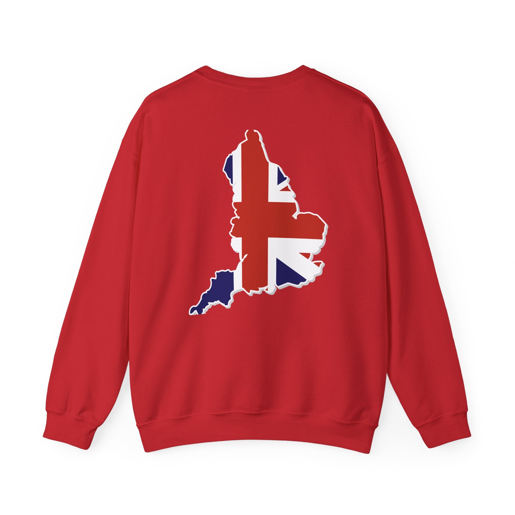 British Flag Sweatshirt — Small Union Jack Chest + UK Map Back Crewneck Printify