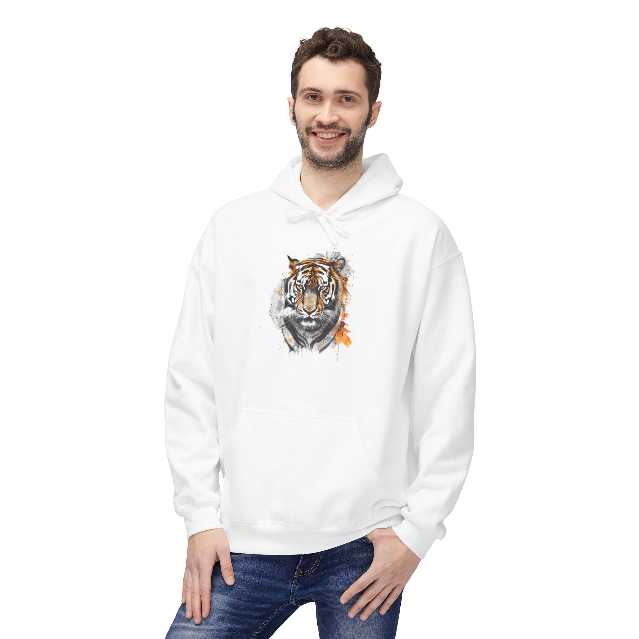 Tiger Watercolor Hoodie — Majestic Tiger Face Graphic Pullover - Colorful Hoodie for Men - Colorful hoodie for women Printify