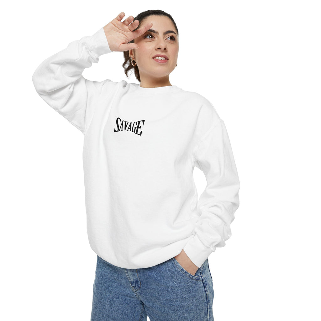 Savage Graphic Sweatshirt — Minimal Chest Logo Crewneck Printify