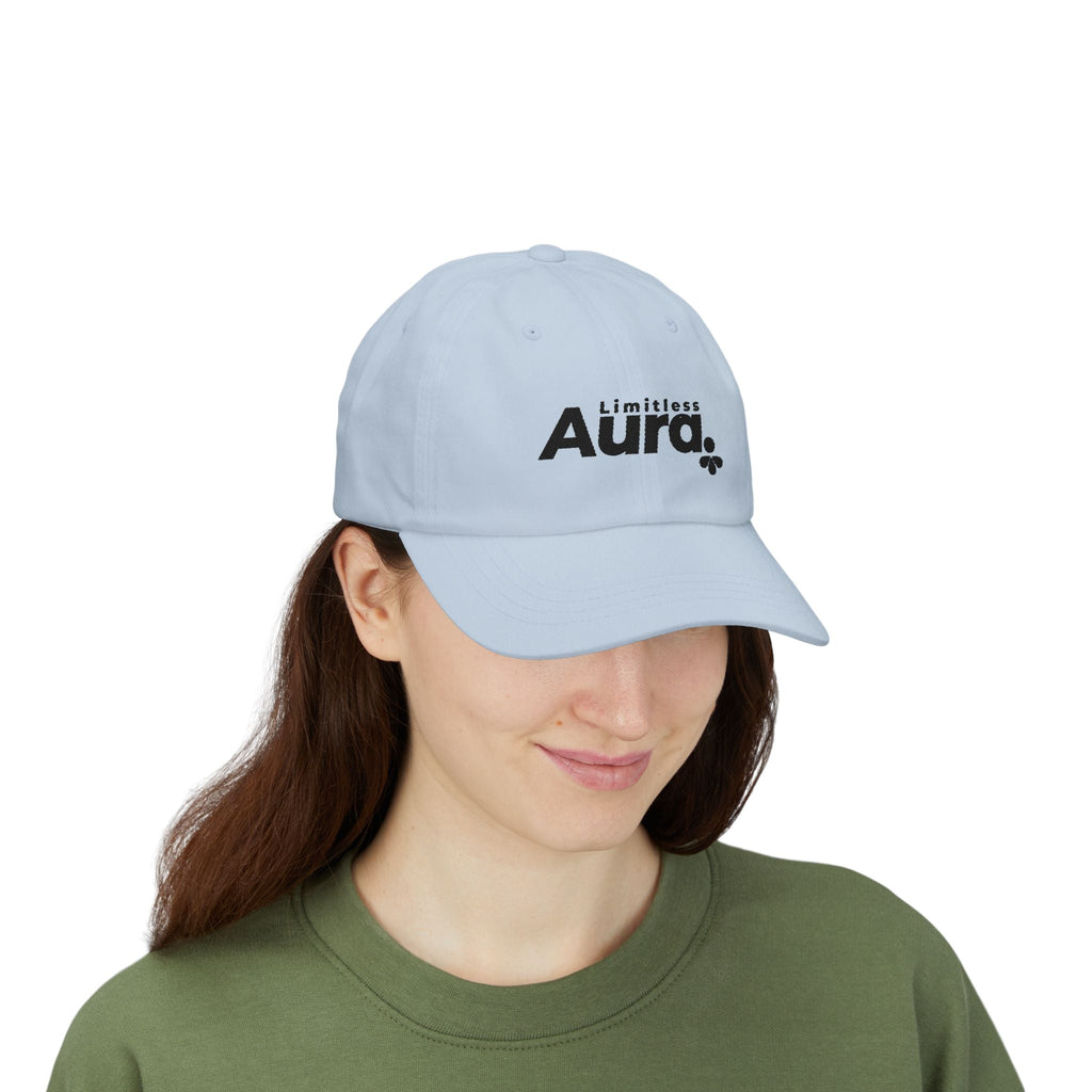 Limitless Aura Dad Cap — Classic White Embroidered Baseball Hat Printify