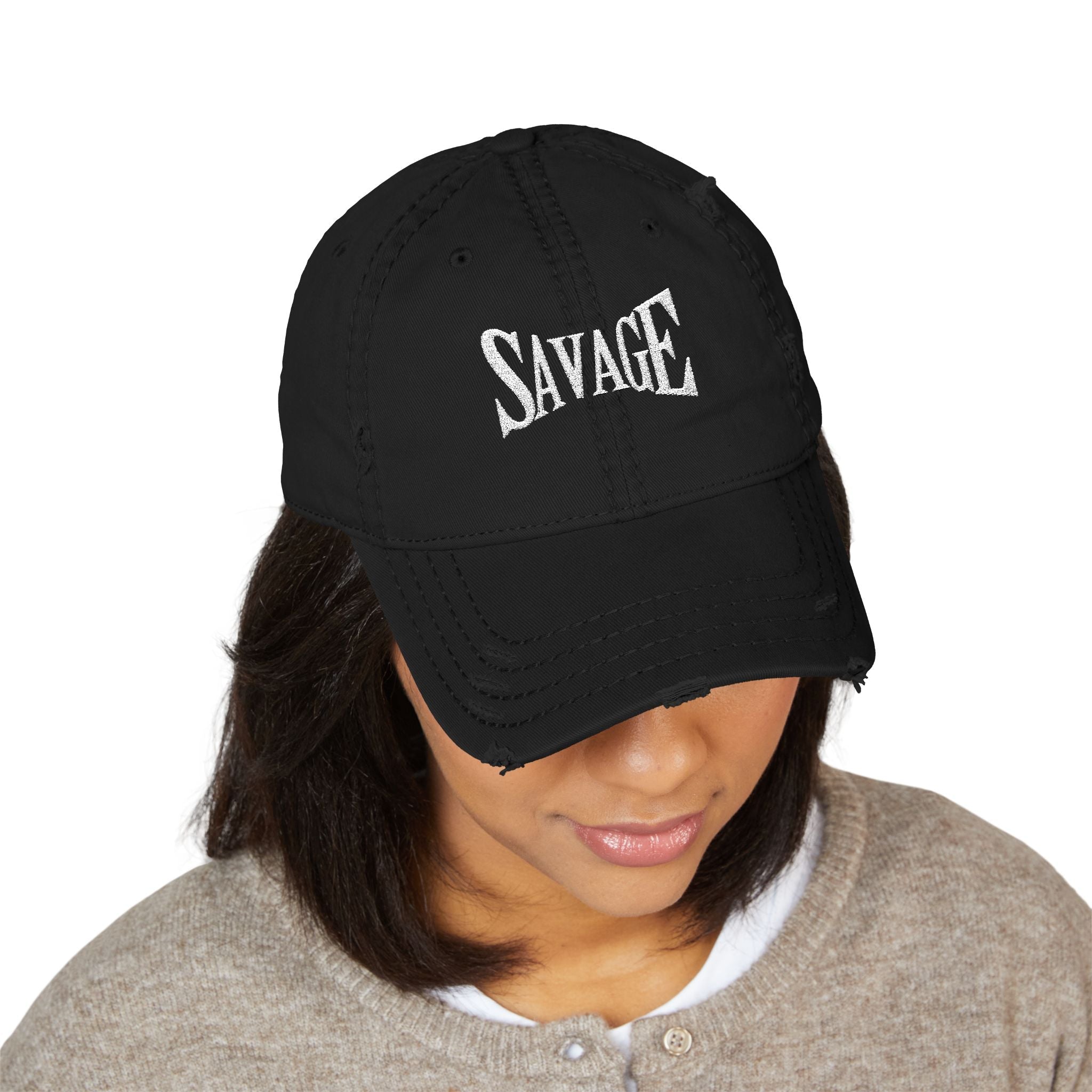 Savage Distressed Dad Hat — Embroidered Vintage Baseball Cap Printify