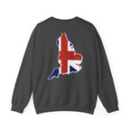 British Flag Sweatshirt — Small Union Jack Chest + UK Map Back Crewneck Printify