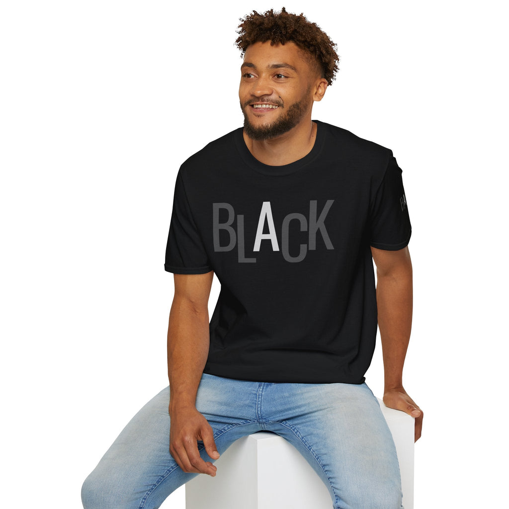 Black Typography T-Shirt — Bold 'BLACK' Graphic Tee Printify