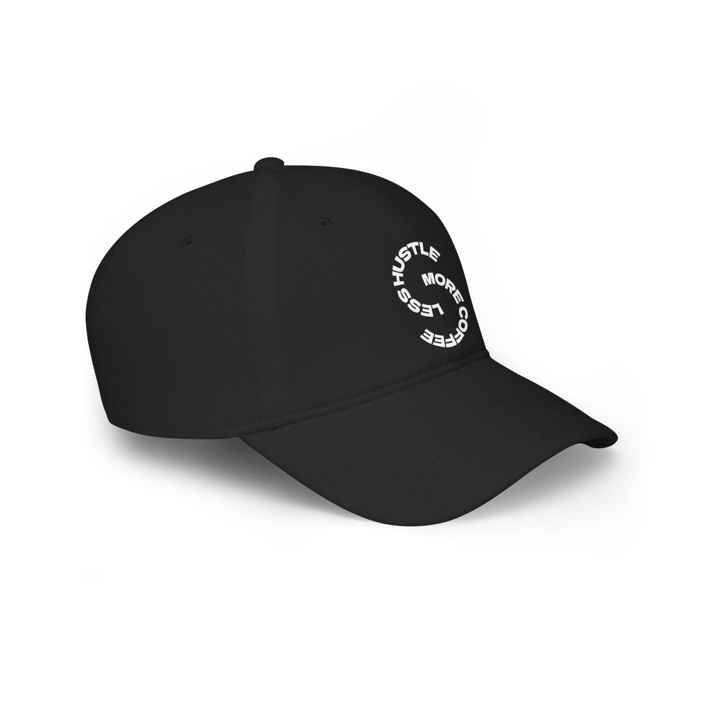 Hustle More, Coffee Less Baseball Cap — Low Profile Dad Hat Printify