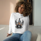 Rebel Angel Crop Hoodie — 'Born to Rock' Winged Skull Graphic