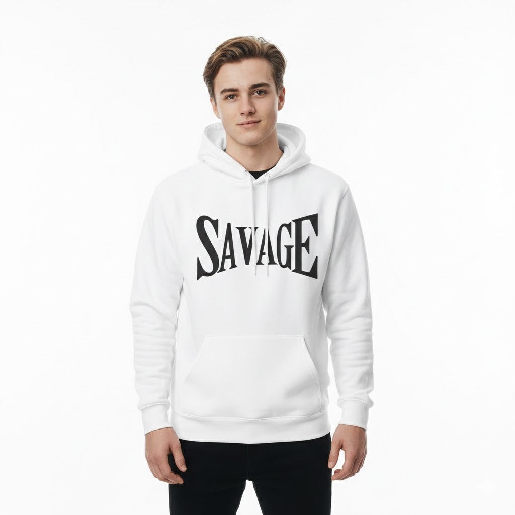 Savage Graphic Hoodie — Bold Retro Lettering Pullover Printify
